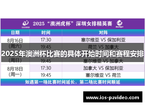 2025年澳洲杯比赛的具体开始时间和赛程安排